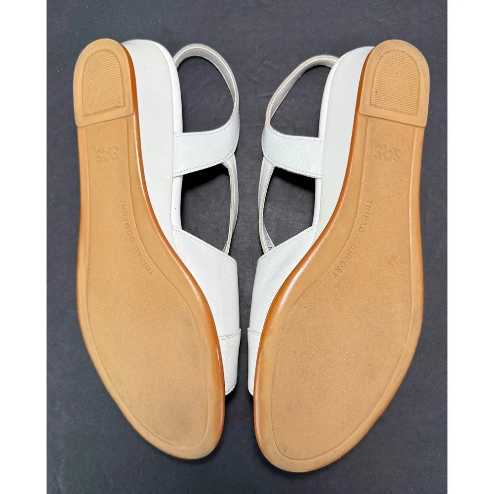 SAS Wedge Sandals Womens 9.5 N White Leather Tripad Comfort Slingback B9 219290